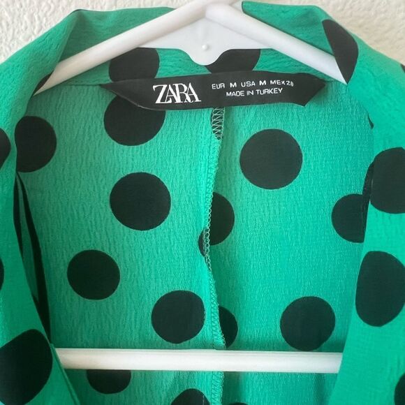 Zara Green Polka Dot Tie Blouse size M - Picture 8 of 9